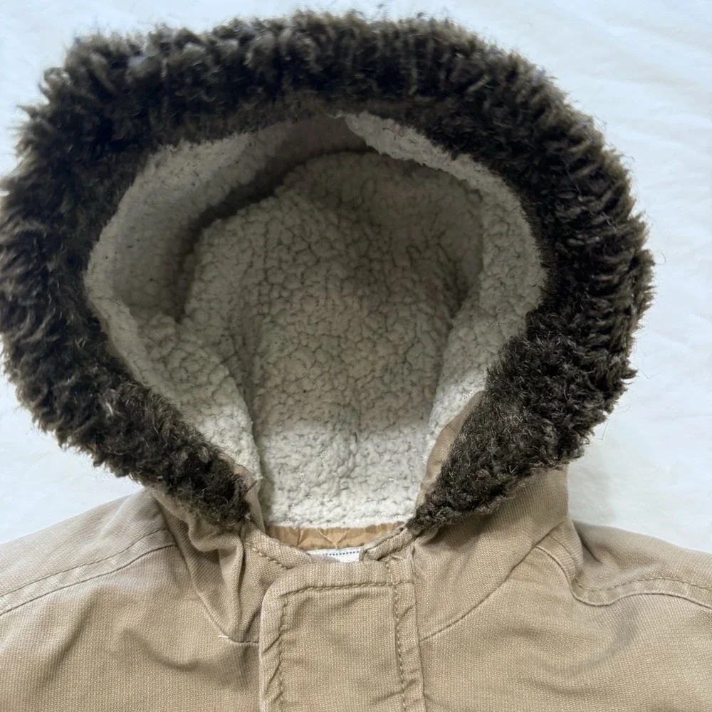 Old Navy Y2K Chore Coat‎ Jacket Barn Country Khaki 2T 2010 Hooded Sherpa Unisex